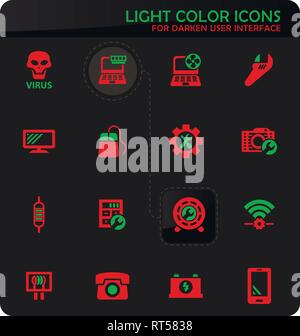 Electronic repair easy color vector icons on darken background for user interface design Stock Vector