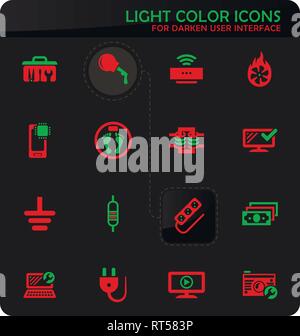 Electronic repair easy color vector icons on darken background for user interface design Stock Vector