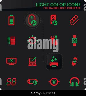 Electronic repair easy color vector icons on darken background for user interface design Stock Vector