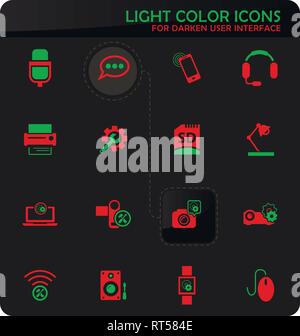 Electronics repair easy color vector icons on darken background for user interface design Stock Vector