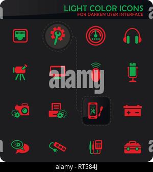 Electronics repair easy color vector icons on darken background for user interface design Stock Vector