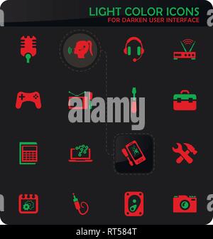 Electronics repair easy color vector icons on darken background for user interface design Stock Vector