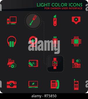 Electronics repair easy color vector icons on darken background for user interface design Stock Vector