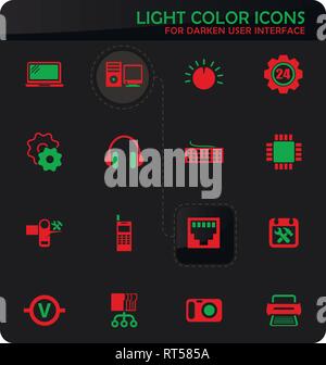 Electronics repair easy color vector icons on darken background for user interface design Stock Vector
