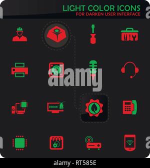 Electronics repair easy color vector icons on darken background for user interface design Stock Vector