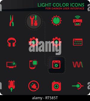Electronics repair easy color vector icons on darken background for user interface design Stock Vector