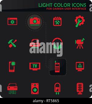 Electronics repair easy color vector icons on darken background for user interface design Stock Vector