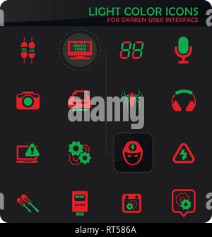 Electronics repair easy color vector icons on darken background for user interface design Stock Vector