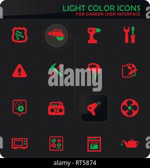 Electronics repair easy color vector icons on darken background for user interface design Stock Vector