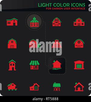 Farm building easy color vector icons on darken background for user interface design Stock Vector