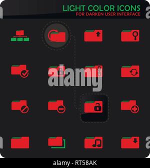 Folder easy color vector icons on darken background for user interface design Stock Vector