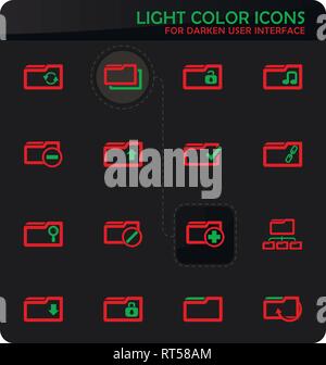 Folder easy color vector icons on darken background for user interface design Stock Vector