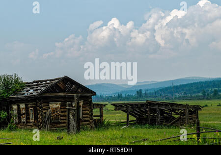 A sample of wooden architecture in the Baikal village. Wood construction. Stock Photo