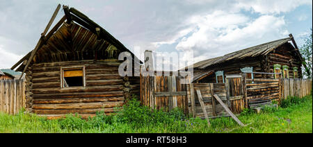 A sample of wooden architecture in the Baikal village. Wood construction. Stock Photo