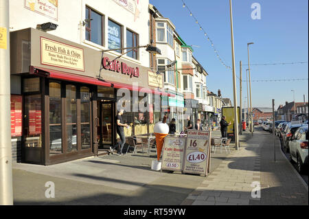 Shops and eating establishments on Red Bank Road,Bispham,Blackpool,UK Stock Photo