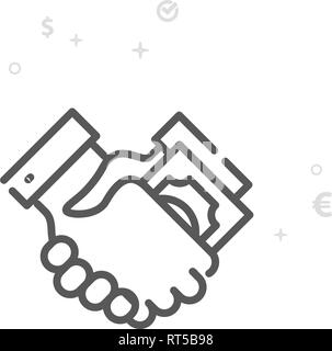 Bribe, Transfer of Money, Handshake Vector Line Icon. Money and Finance Symbol, Pictogram, Sign. Light Abstract Geometric Background. Editable Stroke. Stock Vector