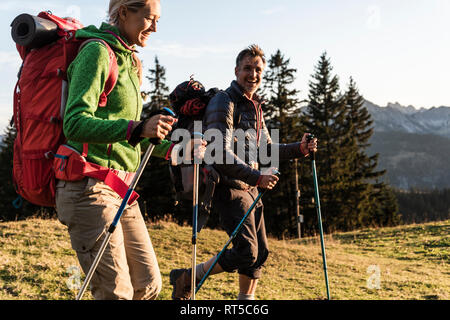 Couple hiking in the Austrian mountains Stock Photo
