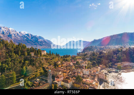 Italy, Lombardy, Aerial view of Bellagio and Lake Como Stock Photo