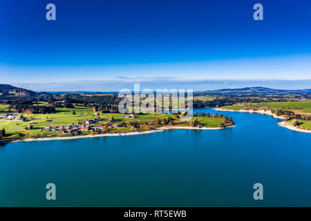 Germany, Bavaria, East Allgaeu, Fuessen, Schwangau, Dietringen, Aerial view of Lake Forggensee Stock Photo