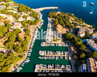 Spain, Baleares, Mallorca, Calvia region, Aerial view of Santa Ponca, Marina Stock Photo