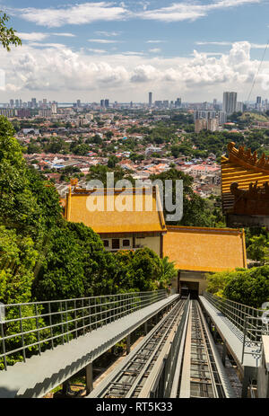 View of George Town from Cable Car to Kuan Yin Statue, Kek Lok Si Buddhist Temple, George Town, Penang, Malaysia. Stock Photo