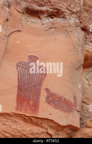 Crowned Figure Pictograph, Barrier Canyon style, Hog Springs Picnic Area, Trail of the Ancients Scenic Byway, Utah Stock Photo