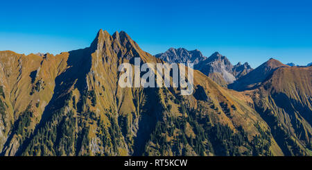 Germany, Bavaria, Allgaeu Alps, Panoramic view from Kegelkopf to Hoefats Stock Photo