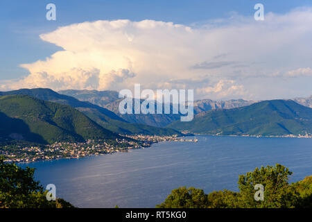 Montenegro, Herceg Novi, Bay of Kotor, View from peninsula Lustica, Baosici and Bijela Stock Photo