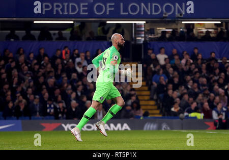 Chelsea goalkeeper Willy Caballero during the Premier League match at Stamford Bridge, London. Stock Photo