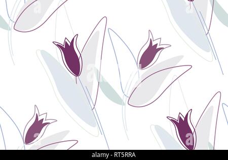 Seamless floral pattern - ultra violet colored flowers and and blue hearts Stock Vector