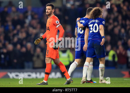 Hugo Lloris of Tottenham Hotspur reacts after the first goal during the ...