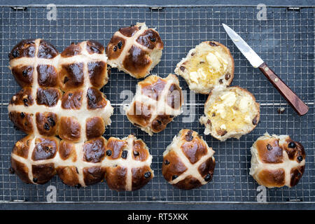 Homemade Hot Cross buns Stock Photo