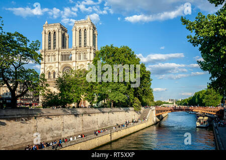 Notre Dame Cathedral and River Seine, Paris, France Stock Photo