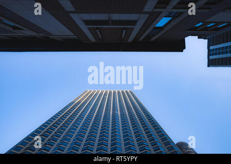 High angle of tall buildings, perspective view with converging lines Stock Photo