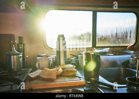 Kitchen in camper Stock Photo