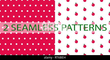 Vector set of two seamless patterns with berries and dots Stock Vector
