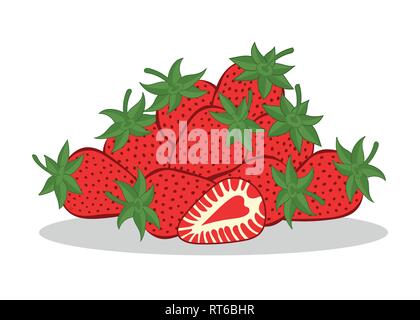 Strawberry fruit with leaf on white background. Vector illustration Stock Vector