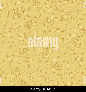 Golden seamless background with floral ornament. Vector seamless pattern Stock Vector