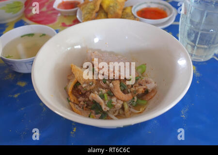 Chinese rice noodle soup with pork , fish ball Stock Photo