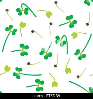 Microgreens Broccoli. Sprouting seeds of a plant. Seamless pattern. Isolated on white. Vitamin supplement, vegan food Stock Vector