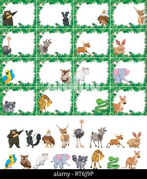 Set of animal on nature frame illustration Stock Vector