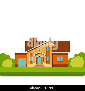 Low-rise housing construction. The architectural concept of residential buildings. Two-storey residential house for one family. Cottage on a white bac Stock Vector