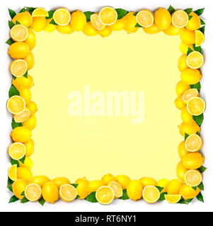 square frame template with citrus lemon on white background. Background citrus Stock Photo