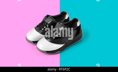 Two-tone black and white  leather  shoes on white with clipping path Stock Photo