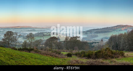 A view across fields towards the Black mountains, Monmouthshire, Wales. Stock Photo