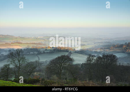 A view across fields towards the Black mountains, Monmouthshire, Wales. Stock Photo