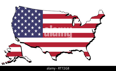 Silhouette of the map of United States with its flag Stock Photo