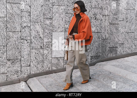 Milan, Italy - February 20, 2019: Street style outfit before a fashion show  during Milan Fashion Week - MFWFW19 Stock Photo - Alamy