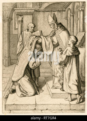 Martin Luther is ordained as a priest, illustration from: 'Dr. Martin Luther the German Reformer', illustrations by Gustav König, published by Rudolf Besser, Gotha, 1850th., Additional-Rights-Clearance-Info-Not-Available Stock Photo