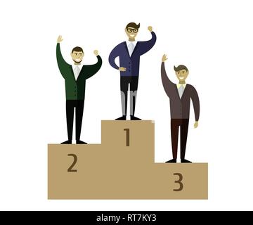 Business person on the pedestal. Vector illustration. First, second and third place Stock Vector